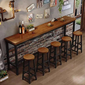 Home Wooden High Table Balcony Leisure Bar Tables Simple Kitchen Furniture The Wall Iron Art Long Table Cafe Table and Chair Set