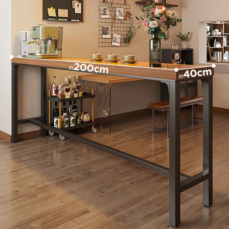 Home Wooden High Table Balcony Leisure Bar Tables Simple Kitchen Furniture The Wall Iron Art Long Table Cafe Table and Chair Set