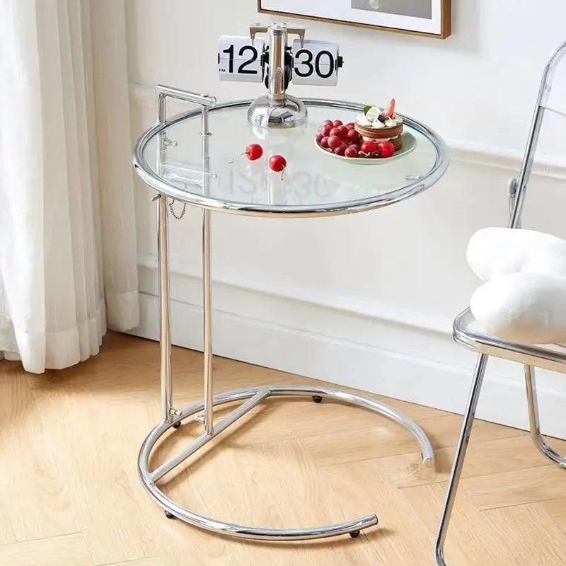 INS C-shaped Coffee Table Stainless Steel Glass Lift Sofa Corner End Table Adjustable Lift Desk for Balcony Coffeetea Room Bedsi