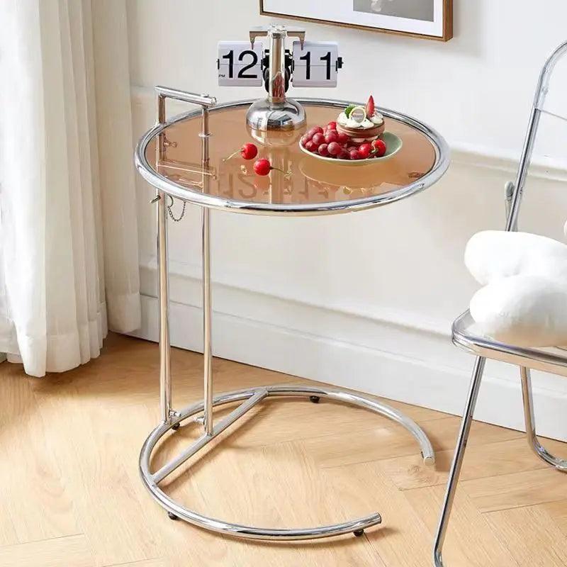 INS C-shaped Coffee Table Stainless Steel Glass Lift Sofa Corner End Table Adjustable Lift Desk for Balcony Coffeetea Room Bedsi