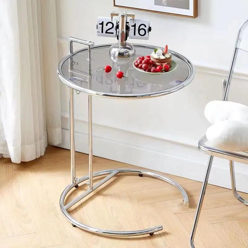 INS C-shaped Coffee Table Stainless Steel Glass Lift Sofa Corner End Table Adjustable Lift Desk for Balcony Coffeetea Room Bedsi