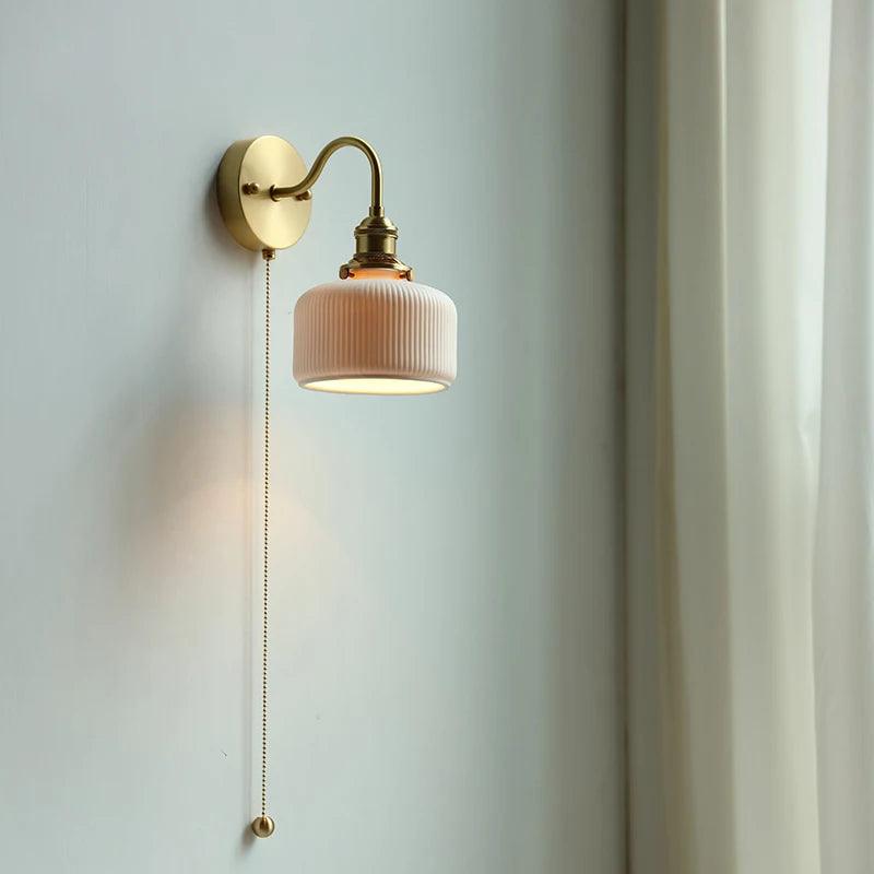 IWHD Ceramic Nordic Modern Wall Lamp Beside Pull China Switch Bathroom Mirror Stair Light Copper LED Wall Sconce Luminaria