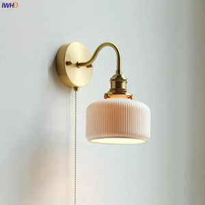 IWHD Ceramic Nordic Modern Wall Lamp Beside Pull China Switch Bathroom Mirror Stair Light Copper LED Wall Sconce Luminaria