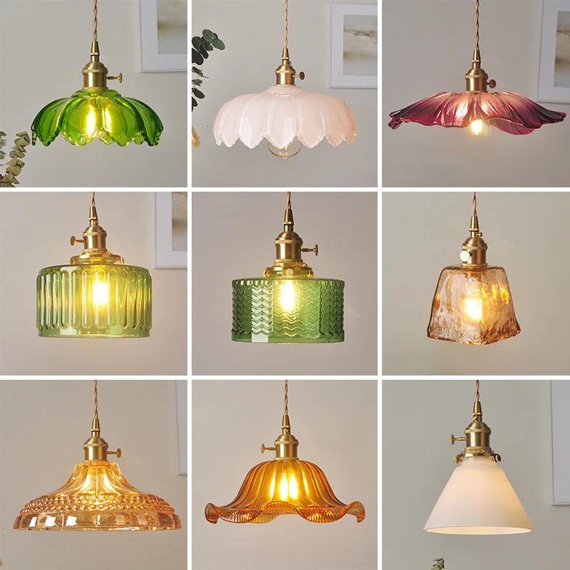 IWHD Modern Copper Glass LED Pendant Lamp Switch Living Room Bedroom Green Amber White Nordic Hanging Lights Luminaria Hanglamp