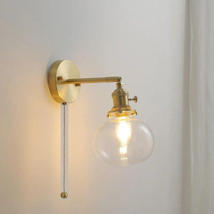 IWHD Pull Chain Nordic Modern Wall Lamp Sconce Beside Bedroom Bathroom Mirror Stair Light Glass Ball Wandlamp Luminaira Lighting