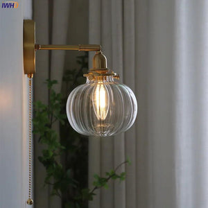 IWHD Pull Chain Nordic Modern Wall Lamp Sconce Beside Bedroom Bathroom Mirror Stair Light Glass Ball Wandlamp Luminaira Lighting