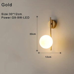 Indoor Glass Ball LED Wall Lights Wall Lamp for Bedroom Beside Interior Wall Sconce with G9 9w Bulb for Home Lighting Black Gold