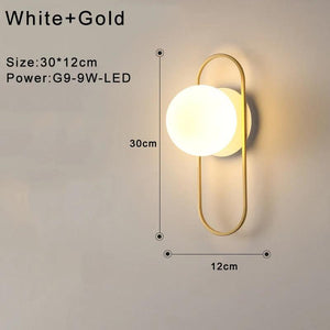 Indoor Glass Ball LED Wall Lights Wall Lamp for Bedroom Beside Interior Wall Sconce with G9 9w Bulb for Home Lighting Black Gold