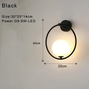 Indoor Glass Ball LED Wall Lights Wall Lamp for Bedroom Beside Interior Wall Sconce with G9 9w Bulb for Home Lighting Black Gold