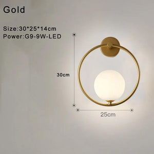 Indoor Glass Ball LED Wall Lights Wall Lamp for Bedroom Beside Interior Wall Sconce with G9 9w Bulb for Home Lighting Black Gold