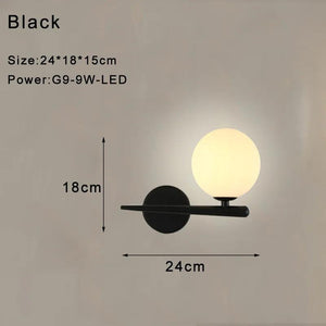 Indoor Glass Ball LED Wall Lights Wall Lamp for Bedroom Beside Interior Wall Sconce with G9 9w Bulb for Home Lighting Black Gold