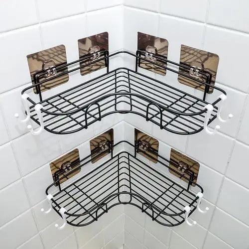 Iron Bathroom Shelf Shower Wall Mount Shampoo Storage Holder With Suction Cup No Drilling Kitchen Storage Bathroom Accessories