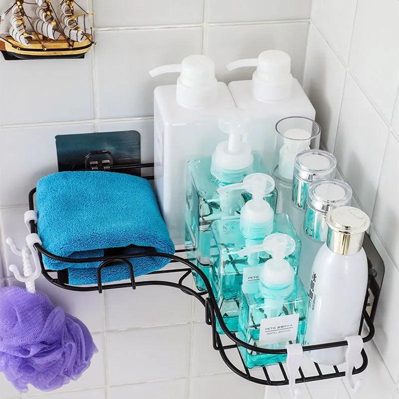 Iron Bathroom Shelf Shower Wall Mount Shampoo Storage Holder With Suction Cup No Drilling Kitchen Storage Bathroom Accessories