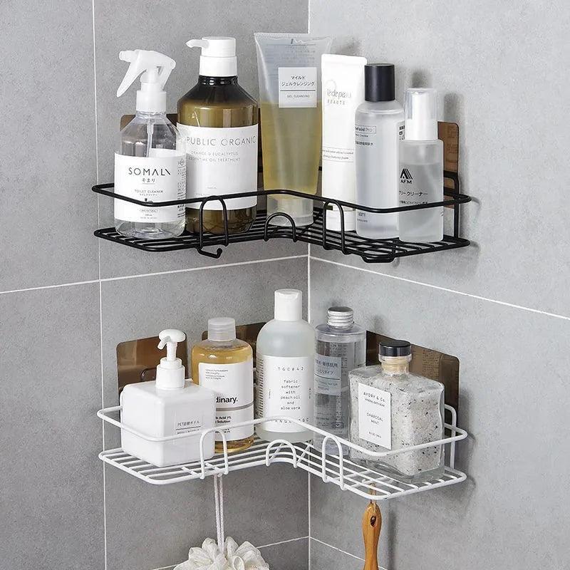 Iron Bathroom Shelf Shower Wall Mount Shampoo Storage Holder With Suction Cup No Drilling Kitchen Storage Bathroom Accessories