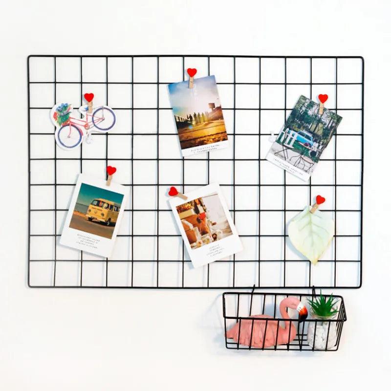 Iron Nordic Home Wall Holder Ins Decoration Grid Decor Photo Frame Postcard DIY Wall Art Display Storage Rack Shelf Organizer SW