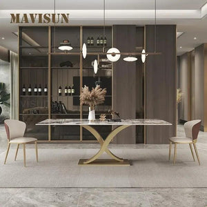 Italian Light Luxury Bright Slate Designer Dining Table Modern Minimalist High-end Creative Rectangular Marble Stone Table