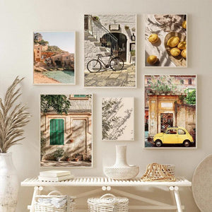 Italian Town Lemon Orange Harvest Poster and Prints Home Garden Plants Canvas Painting Car Bike Interior Decor Picture Wall Art