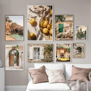 Italian Town Lemon Orange Harvest Poster and Prints Home Garden Plants Canvas Painting Car Bike Interior Decor Picture Wall Art