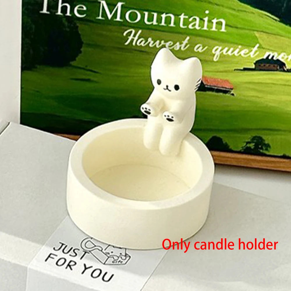 Kitten Candle Holder Kitten Warming Its Paws for Home Wedding Desktop Decoration Table Bookshelf Candles Holder