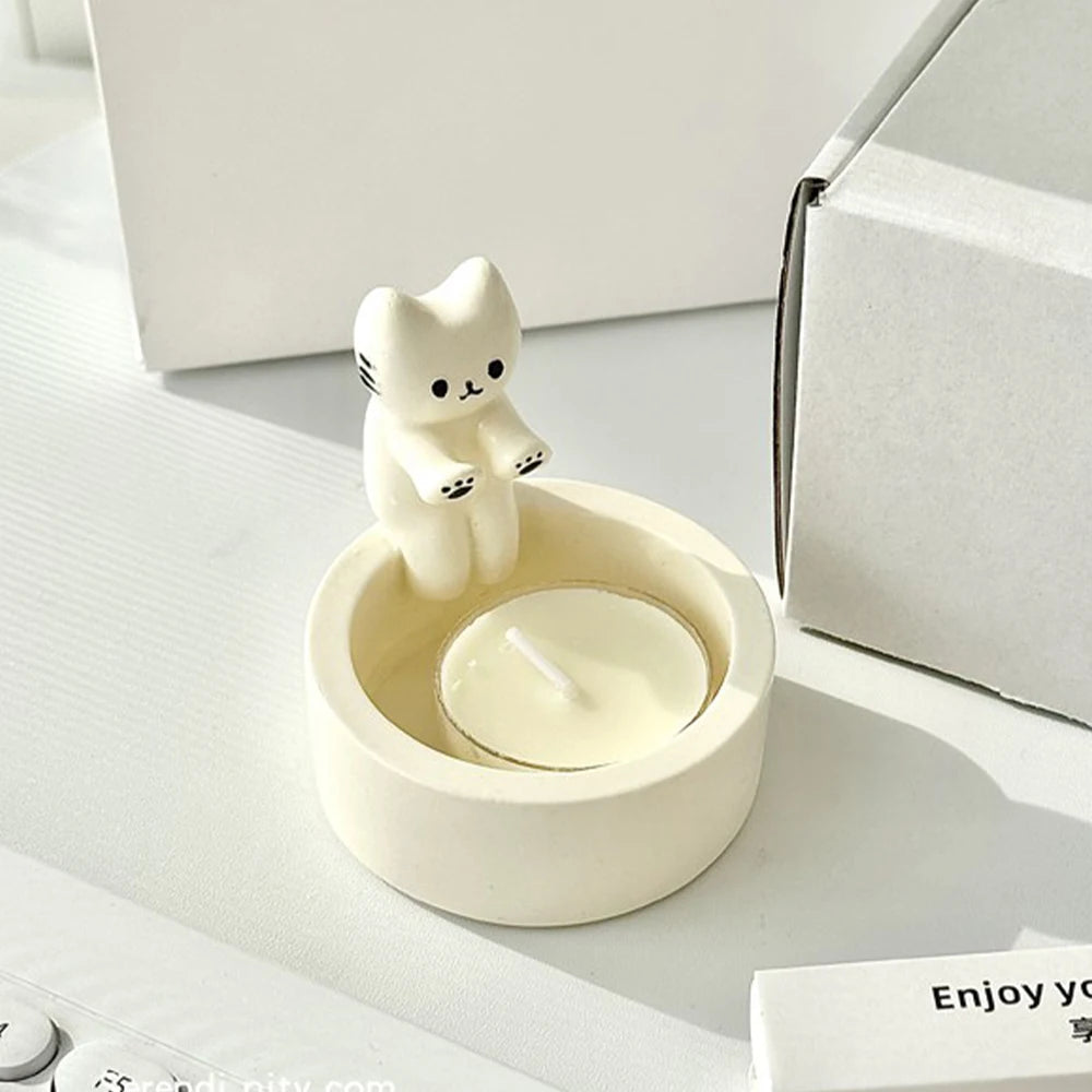 Kitten Candle Holder Kitten Warming Its Paws for Home Wedding Desktop Decoration Table Bookshelf Candles Holder