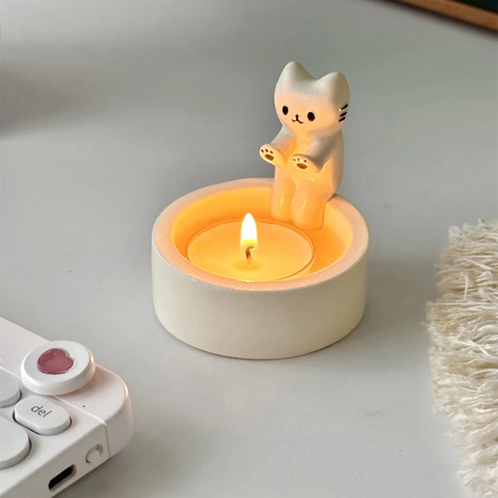 Kitten Candle Holder Kitten Warming Its Paws for Home Wedding Desktop Decoration Table Bookshelf Candles Holder