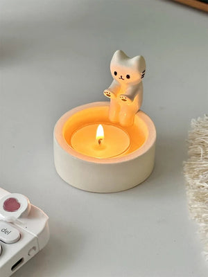 Kitten Candle Holder Kitten Warming Its Paws for Home Wedding Desktop Decoration Table Bookshelf Candles Holder