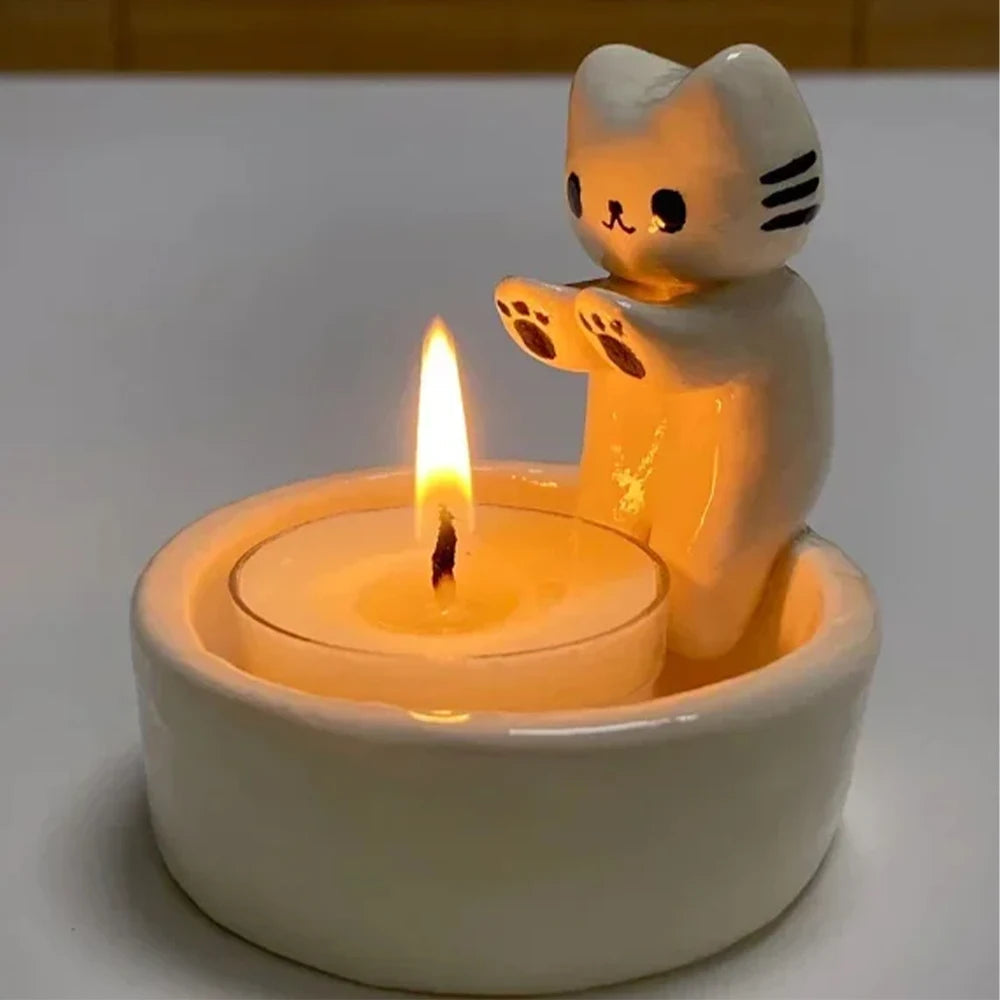 Kitten Candle Holder Kitten Warming Its Paws for Home Wedding Desktop Decoration Table Bookshelf Candles Holder