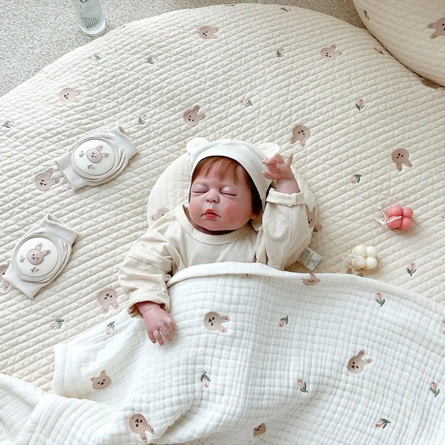 Korean New Baby Circular Crawling Mat Removable and Washable Floor Mat Rabbit Flower Embroidered Rug Kids Room Decoration Carpet