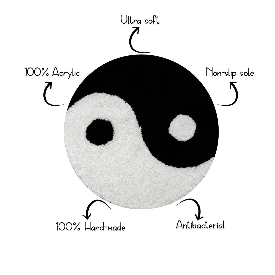 LAKEA Yin and Yang Symbol Fluffy Circle Soft Rug Black and White Circle Digital Carpet for Bedroom with Chinese Characteristic