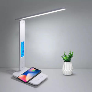 LAOPAO 10W QI Wireless Charging LED Desk Lamp With Calendar Temperature Alarm Clock Eye Protect Study Business Light Table Lamp