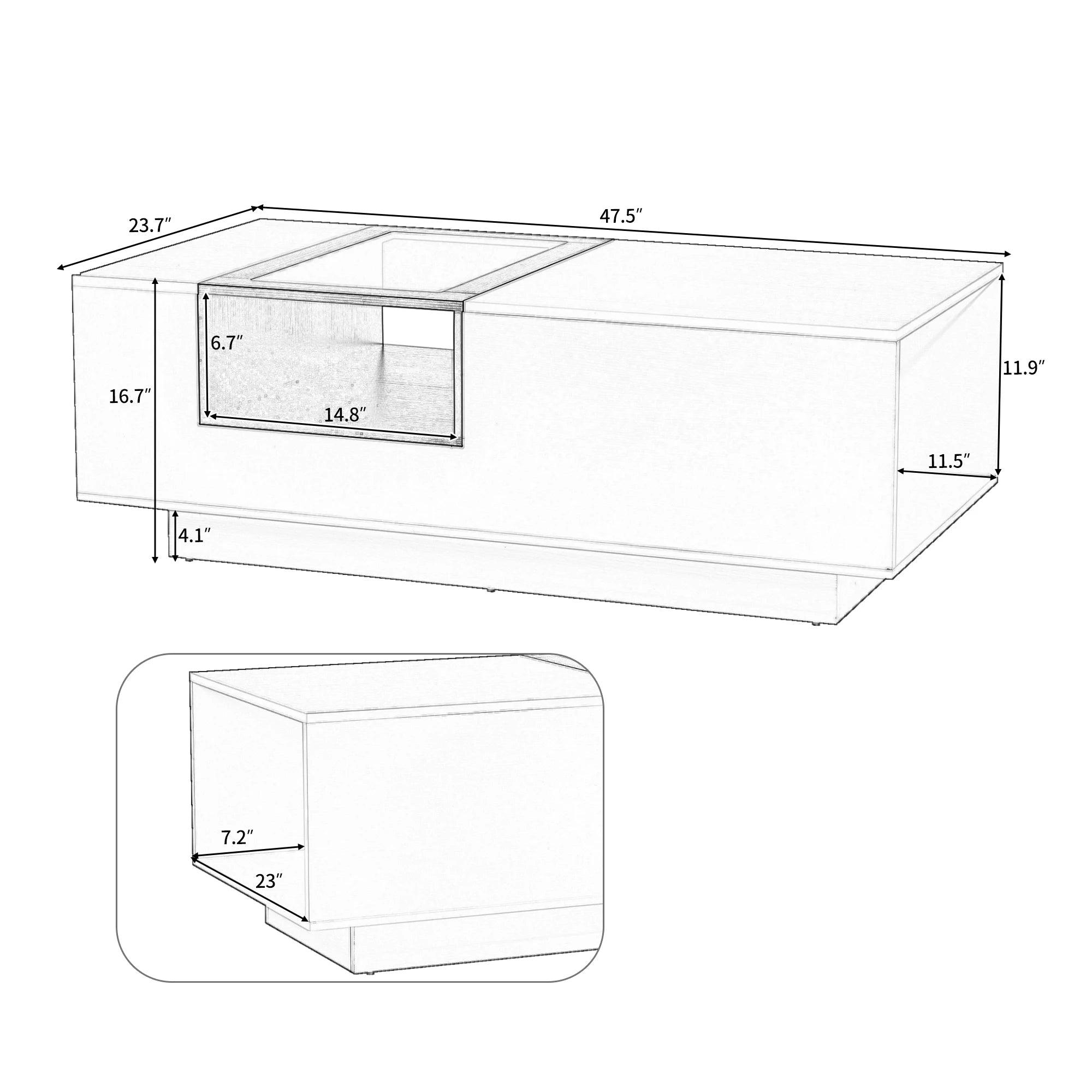 LED Coffee Table with Storage Open Display Shelf Modern Center Table Accent Furniture for Living Room White/Black[US-W]