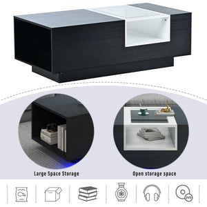 LED Coffee Table with Storage Open Display Shelf Modern Center Table Accent Furniture for Living Room White/Black[US-W]