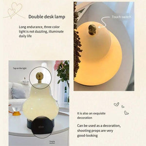 LED Cream Pear Table Lamp Bedroom Bedside Simple Living Room Charging Portable High-end Atmosphere Decoration Small Night Light