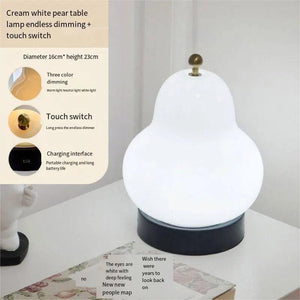 LED Cream Pear Table Lamp Bedroom Bedside Simple Living Room Charging Portable High-end Atmosphere Decoration Small Night Light