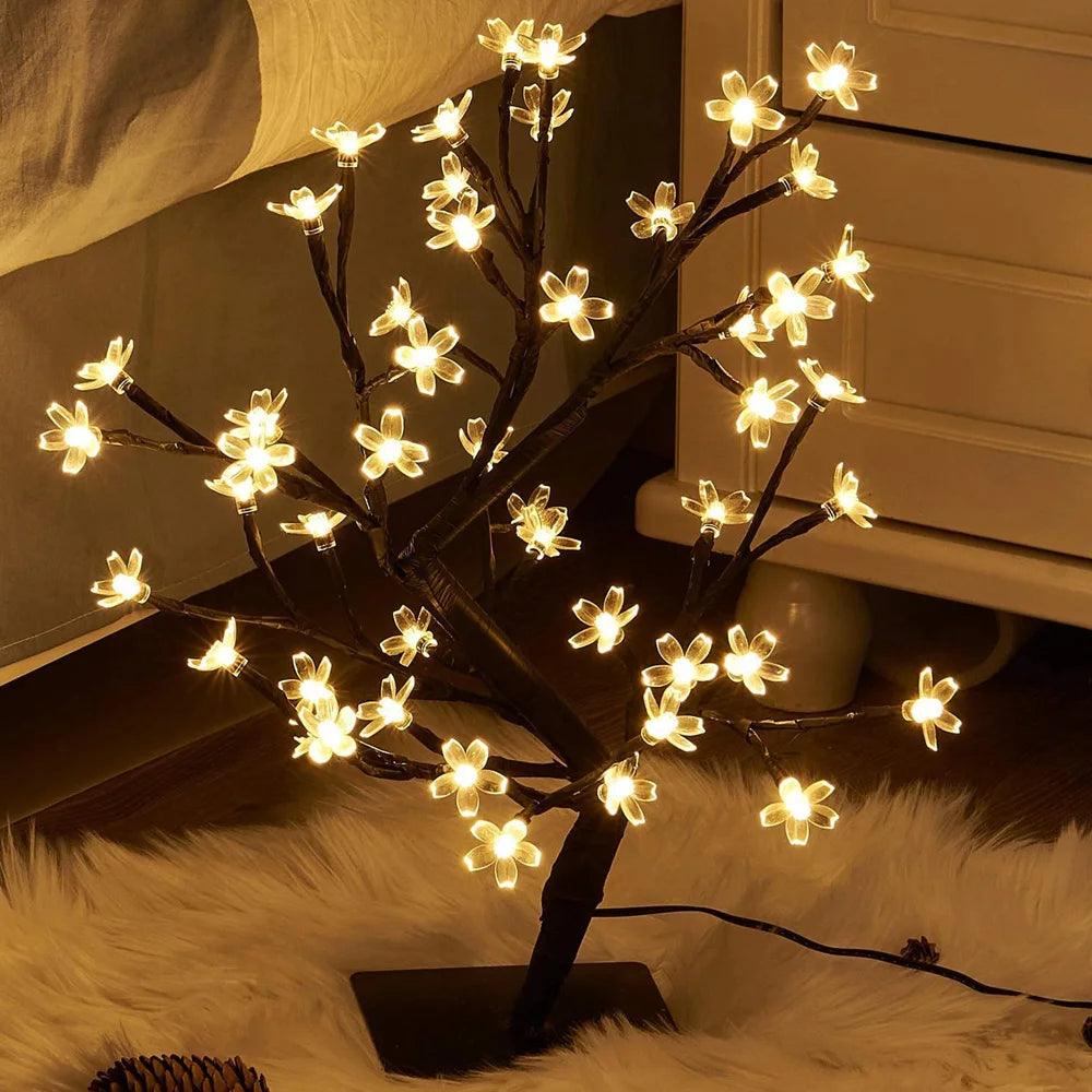 LED Decor Desk Lamp Cherry Blossom Tree Night Lights Nordic Crystal Flower Table Light for Bedroom Bedside Decorative Table Lamp