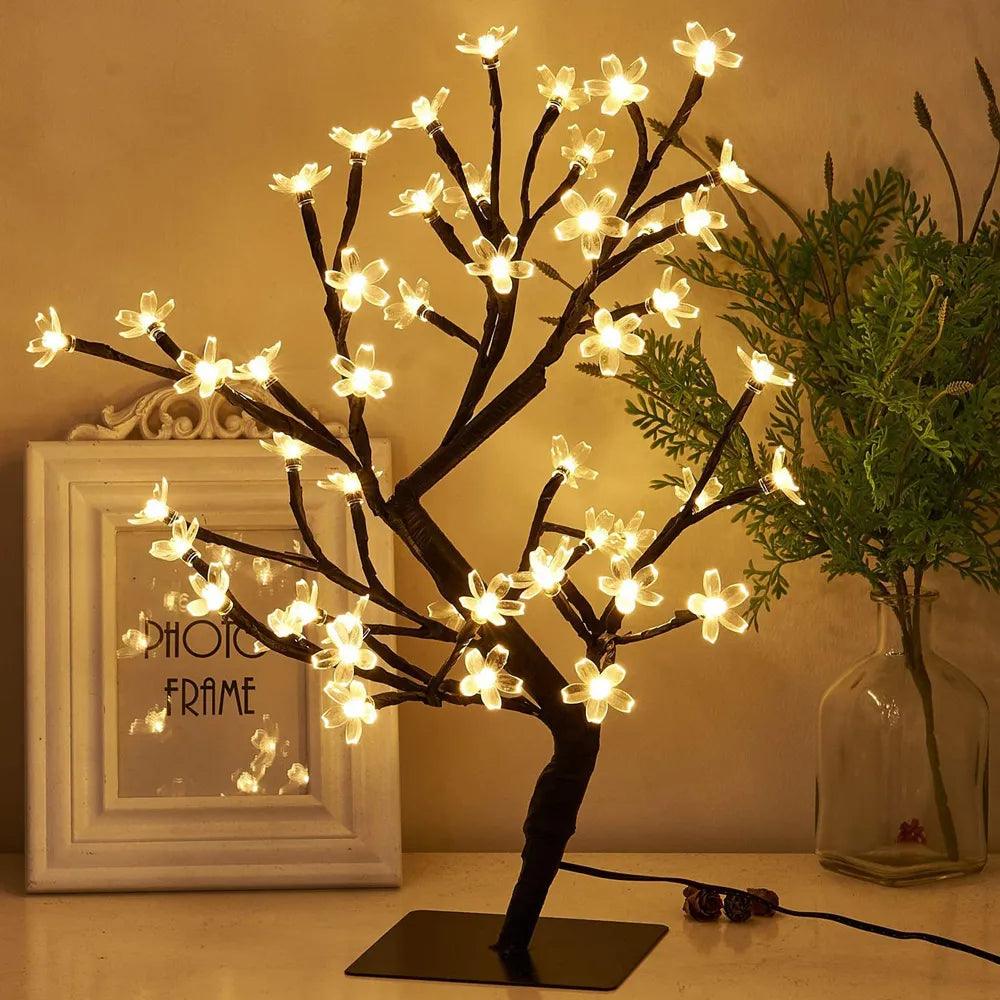 LED Decor Desk Lamp Cherry Blossom Tree Night Lights Nordic Crystal Flower Table Light for Bedroom Bedside Decorative Table Lamp