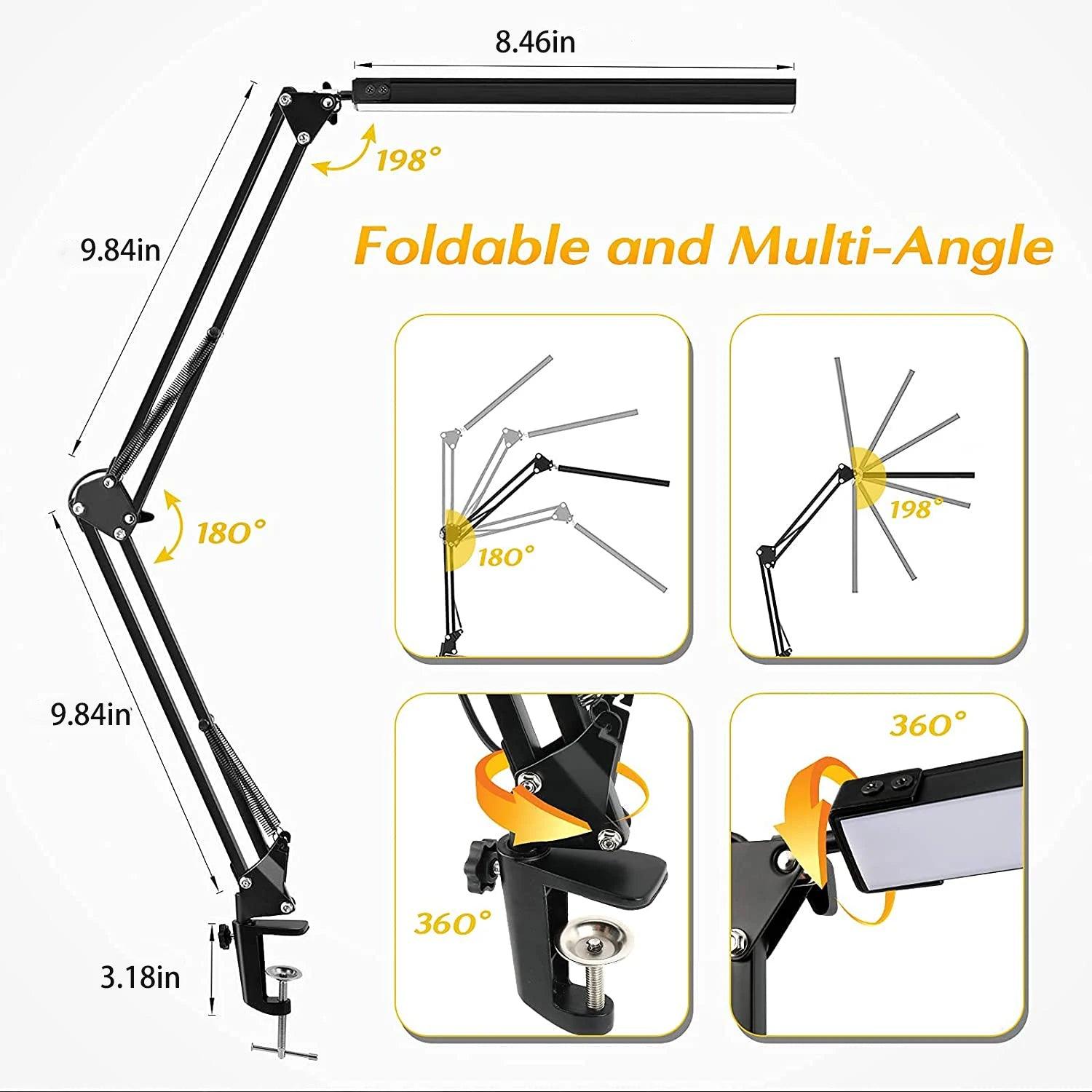 LED Desk Lamp Eye-Caring Adjustable Swing Arm Table Light with Clamp reading lights night light for Study Reading Work Task/Offi