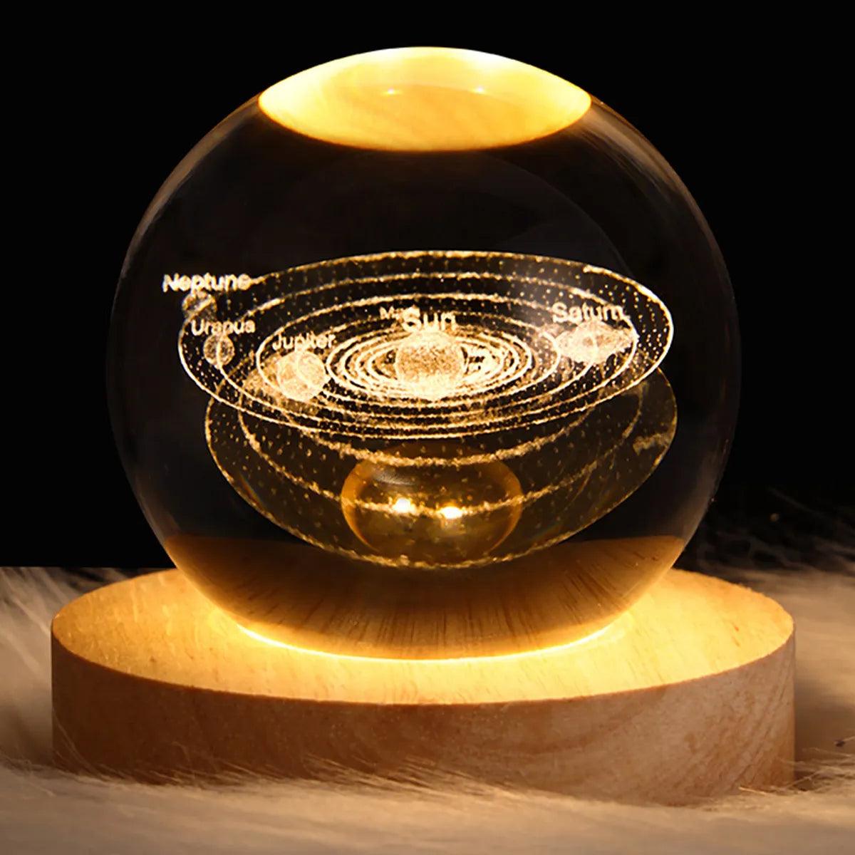 LED Night Light Galaxy Crystal Ball Table Lamp 3D Planet Moon Glowing Planetary Bedside Light Bedroom Home Decor Christmas Gift