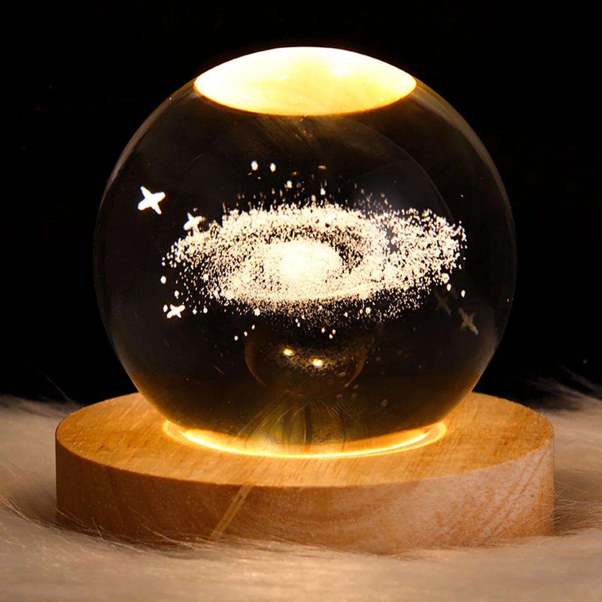 LED Night Light Galaxy Crystal Ball Table Lamp 3D Planet Moon Glowing Planetary Bedside Light Bedroom Home Decor Christmas Gift