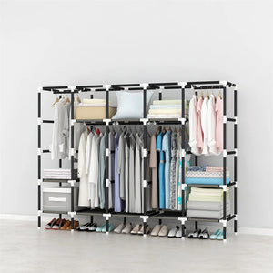 LEEGOHOME Closet Wardrobe 80in 203x42x170CM Wardrobe Steel Fabric Clothes Hanging with 10 Storage Shelves & 5 Hanging Rods