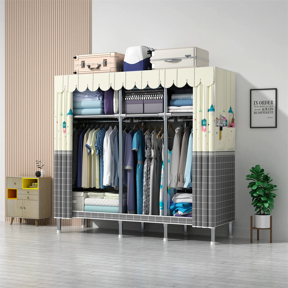 LEEGOHOME Wardrobe 85/110/130/150/170x45CMx170CM Closet Wardrobe with 23MM Steel Pipe Bedroom Foldable Cloth Wardrobe