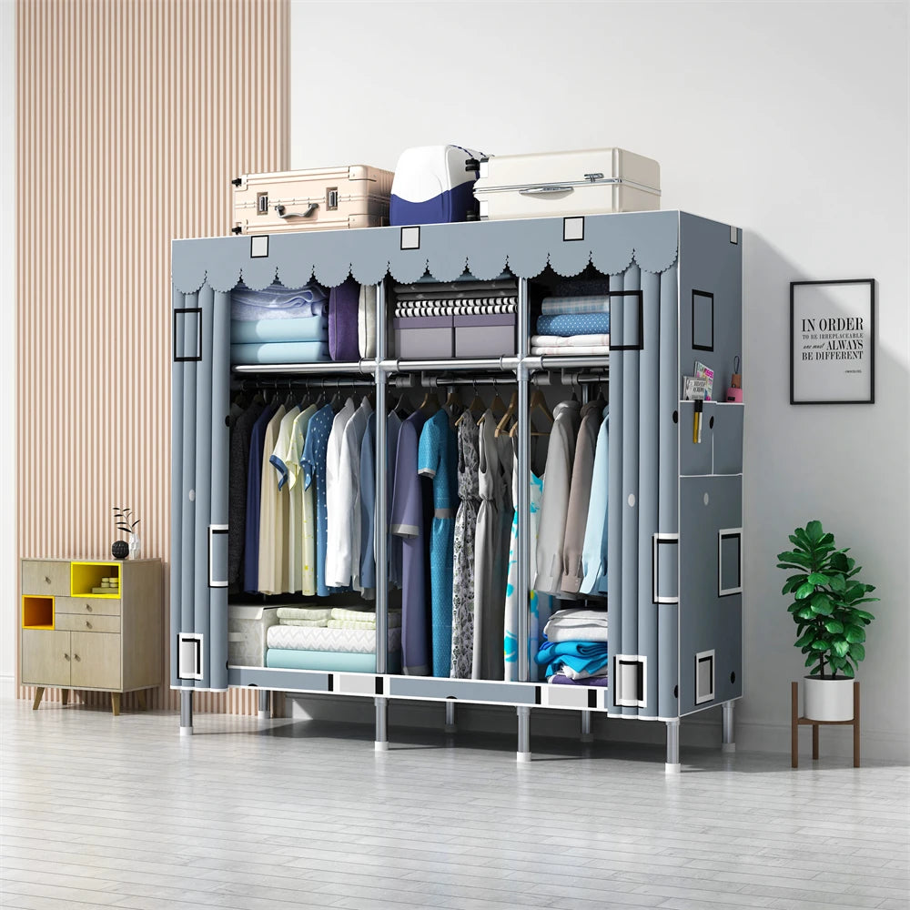 LEEGOHOME Wardrobe 85/110/130/150/170x45CMx170CM Closet Wardrobe with 23MM Steel Pipe Bedroom Foldable Cloth Wardrobe