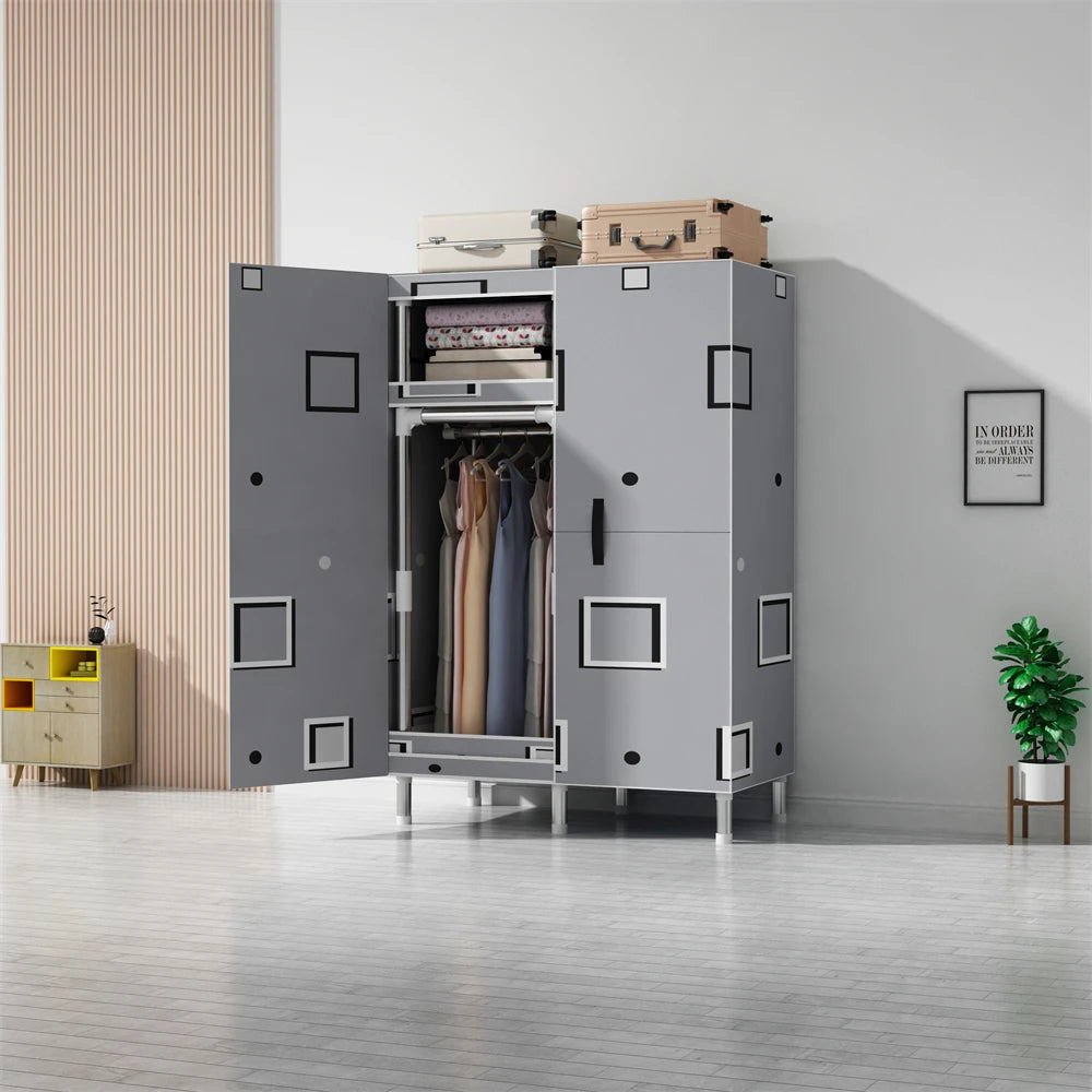 LEEGOHOME Wardrobes Closet Cloth Bedroom Furniture 85/125/166/207x45x170cm Steel Pipe Support Storage Household