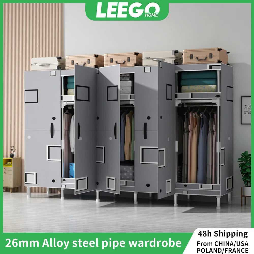 LEEGOHOME Wardrobes Closet Cloth Bedroom Furniture 85/125/166/207x45x170cm Steel Pipe Support Storage Household