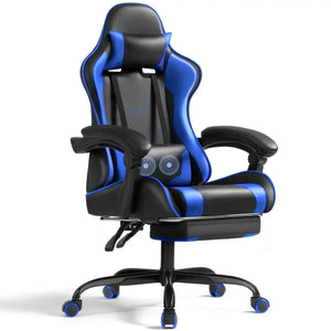 Lacoo PU Leather Gaming Chair Massage Ergonomic Gamer Chair Height Adjustable Computer Chair with Footrest & Lumbar Support