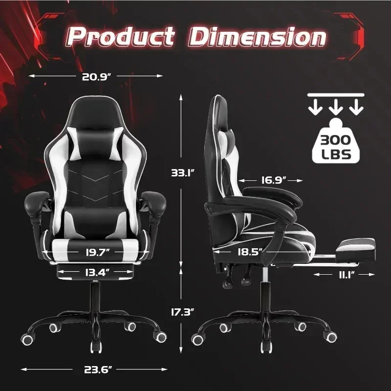 Lacoo PU Leather Gaming Chair Massage Ergonomic Gamer Chair Height Adjustable Computer Chair with Footrest & Lumbar Support