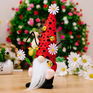 Ladybug Gnomes Kitchen Tiered Tray Decor Plush Swedish Tomte Scandinavian Figurine Spring Summer Farmhouse Household Ornament