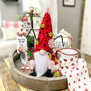 Ladybug Gnomes Kitchen Tiered Tray Decor Plush Swedish Tomte Scandinavian Figurine Spring Summer Farmhouse Household Ornament