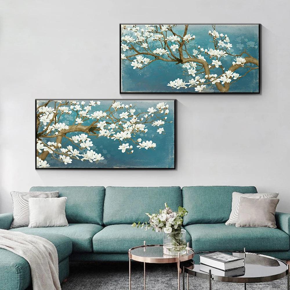 Large Wall Art Oil Painting on Canvas Hot Sale White Flower Posters and Prints Pictures for Living Room Home Decor No Frame