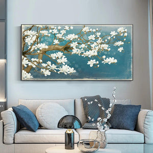 Large Wall Art Oil Painting on Canvas Hot Sale White Flower Posters and Prints Pictures for Living Room Home Decor No Frame